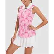 US Open Women's Tennis Shirt Sleeveless Print UPF50 Quick Dry Tennis Golf Badminton Zip Collar Graphic Tee Tshirt Top Pink Tennis Clothing