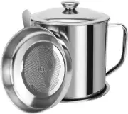 Bacon Grease Container,Kitchen Oil Container Can with Strainer and Silver~2