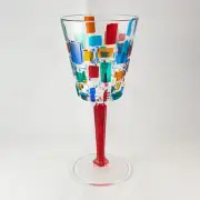 Red Stem Venetian Glass Frank Lloyd Wright Wine Glass Handmade Italy Murano