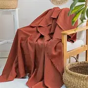 Milam London Cotton Throw Blanket | Soft Throws For Armchairs, Sofa, Settee | Single Bed Throw, Terracotta - 170 x 200 cm