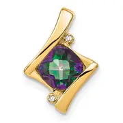 Solid 14k Yellow Gold Mystic Fire Topaz and Simulated CZ Pendant