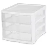 Sterilite 3 Drawer Unit, Clear Plastic Countertop, Desktop Drawers, White