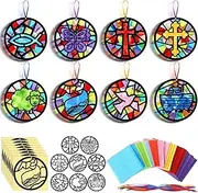 Eersida 32 Pcs Suncatchers Paper Craft Set Cross Vacation Bible School DIY Shaped Stained Glass Tissue Paper Kits Bulk for Window Classroom Activities Art Party Decorations Gift