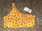 NWT ZARA FLORAL ONE SHOULDER PRINTED STRETCHY CROP TOP Large YELLOW Bloggers Fav