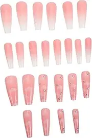 Ipetboom 24pcs Nail Shaped Piece Nail Sticker Manicure Fake Nails Tip Custom Impress Press Nails Glitter Press on Toe Nails False Artificial Wearing Finger Toenails Nail Decor Pink Abs