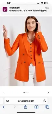 NWT Talbots LINEN BLEND SLUB BLAZER Bright Tangerine Size 14.