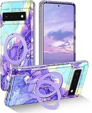Lamcase Magnetic for Google Pixel 6 Case with Ring Stand [Compatible with MagSafe], Hard PC Slim Full Body Drop Protective Women Girls Men Phone Case for Google Pixel 6, Violet
