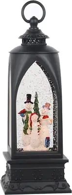 12” Christmas Snow Globe Lantern Snowman with Music & Timer, USB Lined/Battery O