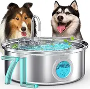 oneisall Dog Fountain, 7L, Stainless Steel, LED Light, Ultra Quiet Pump, 5 Layer Filtration, Perfect for Dogs & Cats