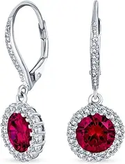 [Bling Jewelry] 3CT Halo Solitaire Round Brilliant Cut AAA CZ Lever back Drop Earrings For Women .925 Sterling Silver Birth Month Colors