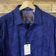 Robert Graham Geometric Paisley Mens Sport Shirt L New blue Stretch
