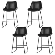 Set of 4 Bar Stools Leather Padded Black 70cm Height Kitchen Dining Room -BKX4