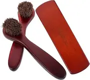 Healeved 3pc Horsehair Shoe Brush Set for Cleaning Polishing Large Surface Comfort Grip Long Handle Brush for Boots Leather