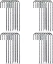 32PCS Galvanized Rebar Tent Stakes J Hook 12 Inch, Chain Link Fence Stakes Canop