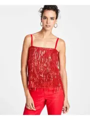 MSRP $70 INC Womens Sequined Fringed Tiered Metallic Top Size Medium