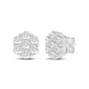 Cluster Stud Earrings with 1.00ct of Laboratory Grown Diamonds in Sterling Silver and Platinum