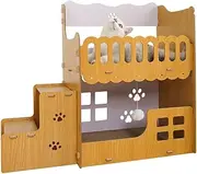 TOMVAES Cardboard Cat Scratcher House,Indoor Cat Beds Furniture, Lounge for Kittens Within 33lbs,2-Story Stable Wood with Replaceable Scratching Pad Board,Sturdy Cat Condos with Stairs
