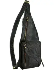 [PIERRE CARDIN] Rustic Leather Sling Bag in Black