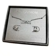 NEW Nordstrom Pendant Necklace “MOM” and Cubic Zirconia Stud Earrings Set