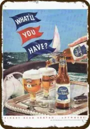 1951 PABST BLUE RIBBON BEER Sail Boat Vintage-Look DECORATIVE REPLICA METAL SIGN