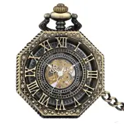 Men's Octagon Dial Pocket Watch Mechanical Retro Hand Winding Roman Numerals