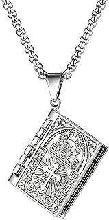 [TYMONT] Vintage Cross Bible Book Necklace Men And Women Can Open Prayer Bible Scripture Book Christian Necklace