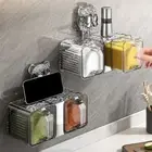 Wall Mounted Suction Cup Spice Boxes Dustproof Spice Rack for Kitchen