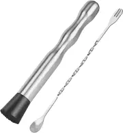 Muddler for Cocktails Bar Spoon - 2PCS 9" Muddler and 10” Mixing Spoon Cocktail