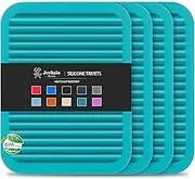 Joyhalo 4 Pack Trivets for Dishes - Silicone Hot Pads for Kitchen, 9'' x 12'', Protect Table & Quartz Countertops, Heat Resistance to 480F, Dark Green