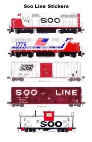 Soo Line Box Car Train 5 individual Stickers Andy Fletcher