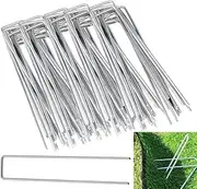 Esforzarse 100 Pcs U-Type Turf Staples for Artificial Grass, Garden Stakes Staples,Garden Nails Garden Stakes Landscape Staple U Shaped Heavy Duty Galvanized Steel Ground Spikes