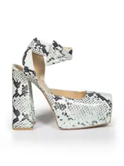 Blue Snakeskin Tower Platform Heels