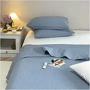 3-Piece Cotton Twin-78x90 Full/Queen Bedspread Set Coverlet Set Lightweight Quilt Set Straight Stripes Pattern Bedding Set, 1 Quilt+2 Pillow Shams (Color : Blue, Size : 230x250cm-90x98 inch)