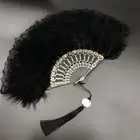 Retro Faux Feather Plush Fan Handheld Folding Fan Lace Fan Dance Performance