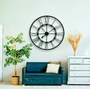 80cm Handmade Large Wall Clock Metal Clock Roman Numerals Black Wall Clock