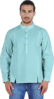 [Atasi] Indian Mens Henley Shirt Long Sleeve Casual Mandarin Collar Short Kurta