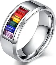[SCOCCA] Fashion Gemstone Stainless Steel Ring for Men And Women, Nordic Color Gemstone Stainless Steel Ring