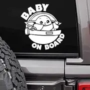 MAZ Baby On Board Baby Yoda Space Ship Decal Sticker Funny Sticker | Cars SUV Trucks Vans Walls Laptop Decal Vinyl Stickers | 6 X 5.75 Inch | White | -393