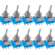 10Pcs DPDT Mini Toggle Switch 6 Pin 2 Position ON/ON Miniature Toggle Switch 6A