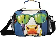 Insulated Lunch Box Cow Glasses Green for Women Men - Ideal for Work, Picnics - Includes Adjustable Shoulder Strap