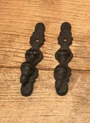 Two (2) Cast Iron Vertical Hinged Cabinet Handles 4 1/2" Long Two (2) 0208