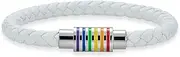 [Bling Jewelry] Striped Rainbow Flag Black Braided PU Leather LGBTQ Bracelet Woven Bangle Bracelet For Men For Women Stainless Clasp
