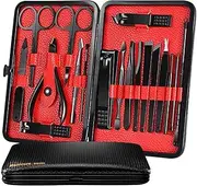 KLVN Stainless Steel Manicure Set Pedicure kit Scissor Tweezer Ear Pick Utility Toe Nail Clipper Facial Care Tool(18 Pieces)