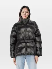 Black Logo Patch Puffer Coat
