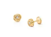 Blushing Rose, Clear CZ Studs Baby/Children's Earrings, Screw Back - 14K Gold Pl