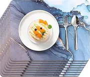 Singhoow Set of 8 Blue Heat Resistant Cork Placemats for Kitchen and Dining Tables 16 x 12'' Marble Style Hard Placemats Thick Cork Backed Easy Clean Table Mats
