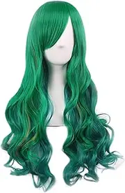 (Green) - Mersi Women Wigs Green Wig Long Curly Hair Wigs Cosplay Wig with Bangs Harajuku Lolita Style Costume Wigs for Halloween Party Cosplayer with Wig Cap S013