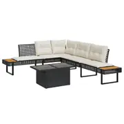 vidaXL 2 Piece Garden Sofa Set with Cushions Black Poly Rattan and Glass