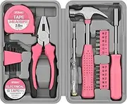 Hi-Spec 24pc Pink Household Toolkit for Women. Small DIY Mini Toolset of Starter Basic Ladies Tools for Home & Office with Tool Box