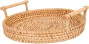 ZUNOXAZ Rattan Woven Serving Tray with Handles Round Basket for Fruits Bread and Snacks Elegant Kitchen Display and Storage
